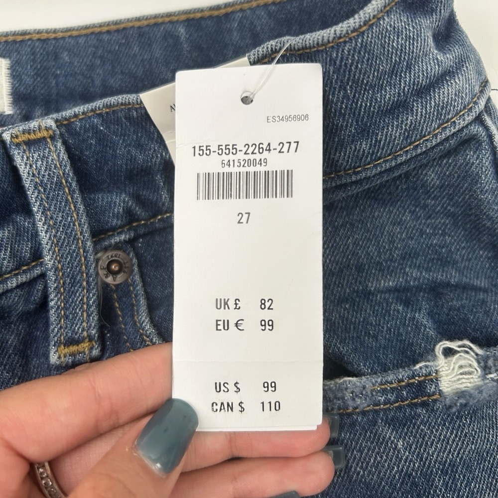 NWT Abercrombie & Fitch High Rise Mom Denim Blue Jeans Sz 27 / 4 Distressed - Picture 8 of 14